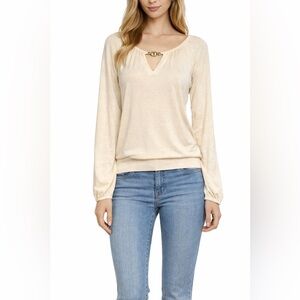 Tory Burch Cashmere Sweater Women Size S Cream 100% Cashmere Logo Link Detail